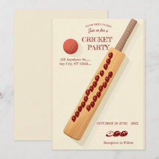 Cricket Birthday Party Sports Invitation Einladung