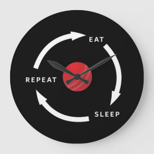 Cricket Eat Sleep Wiederholung Sportfan-Sprichwort Große Wanduhr