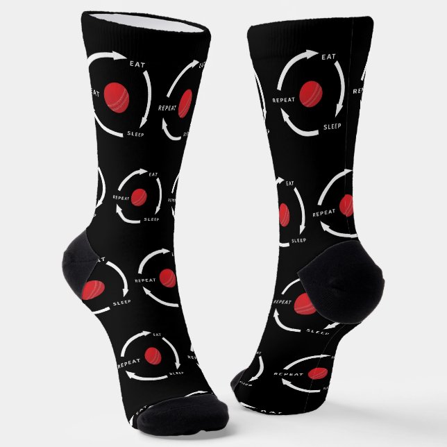 Cricket Eat Sleep Wiederholung Sportfan-Sprichwort Socken (Gewinkelt)