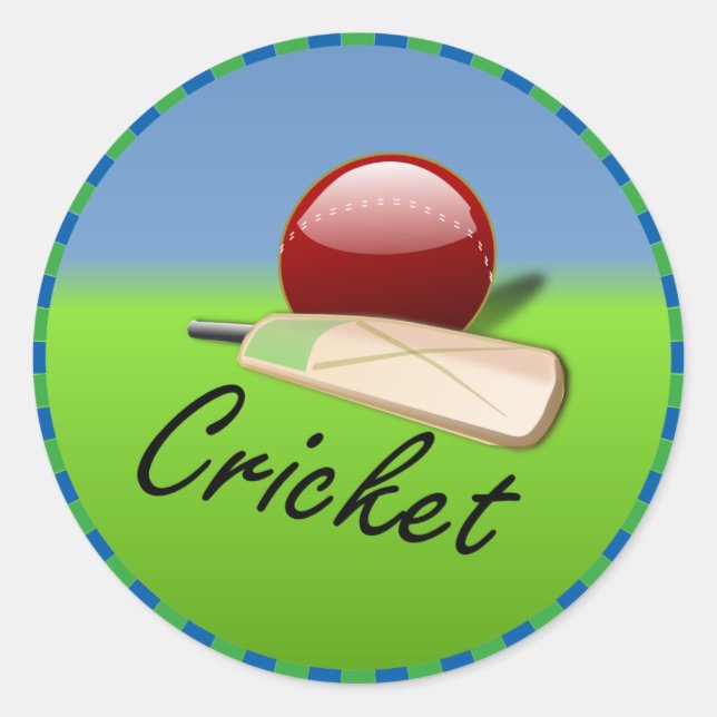Cricket - Fledermaus und Ball am Grashorizon, gera Runder Aufkleber (Vorderseite)
