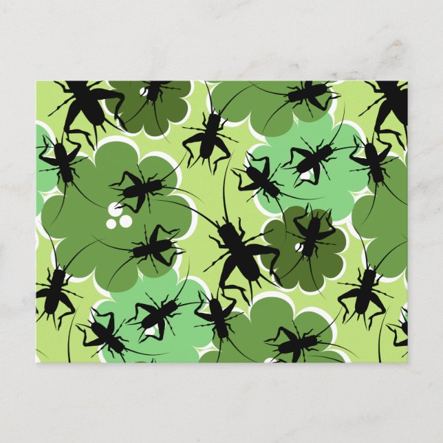 Cricket Floral Pattern Grün + Schwarz Postkarte (Vorderseite)