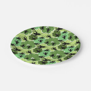 Cricket Floral Pattern Grün und Schwarz Pappteller