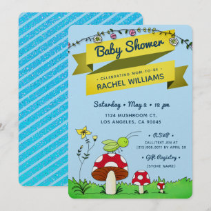 Cricket Garden Glitzer Theme Blue Baby Duschkarte Einladung