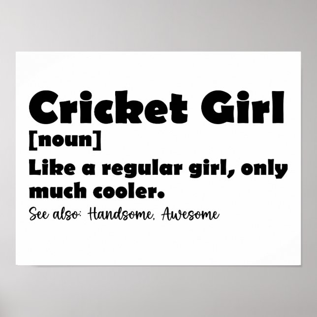 Cricket Girl Funny Definition Cricket Lover Poster (Vorne)