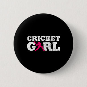 Cricket Mädchen Spieler Silhouette Sport Geschenk Button