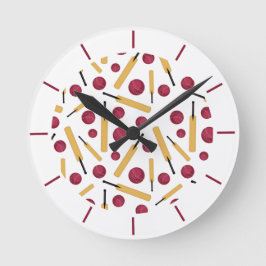 Cricket Player Bat und Ball Cricketerdesign Runde Wanduhr