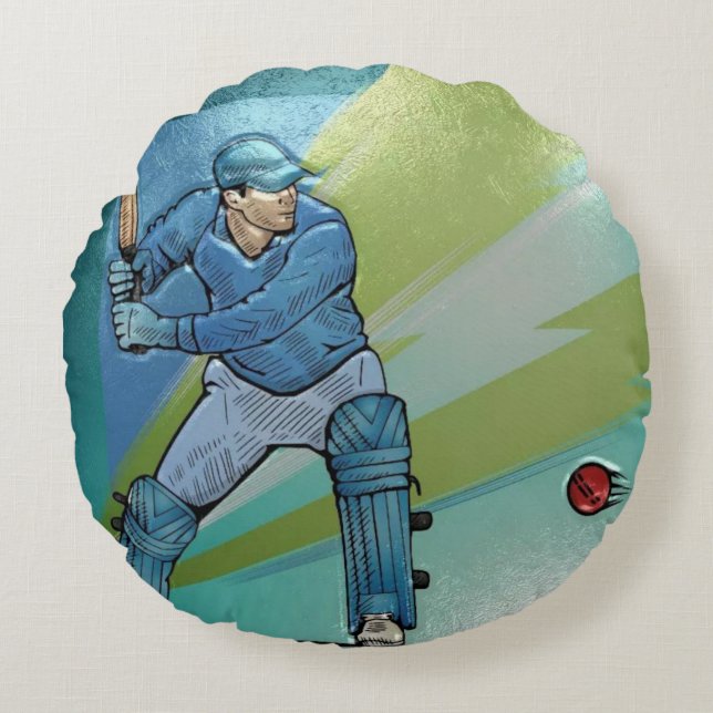 Cricket-Player bedruckt / rundes Kissen (Vorderseite)