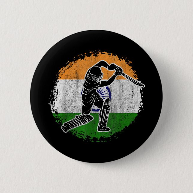 Cricket Player Indian Flag Cricketer  Button (Vorderseite)