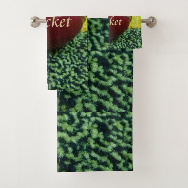 Cricket: rote Kunsthandwerksdrucke Badhandtuch Set (Insitu)