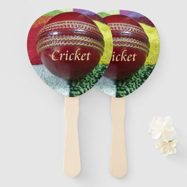 Cricket: rote Kunsthandwerksdrucke Fächer (Vorne und Hinten)