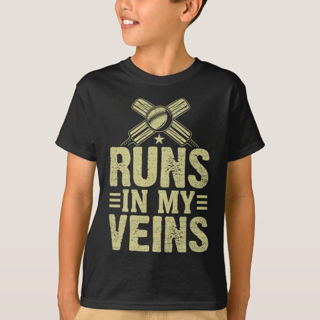 Cricket Runs In My Veins Cricket  T-Shirt (Vorderseite)
