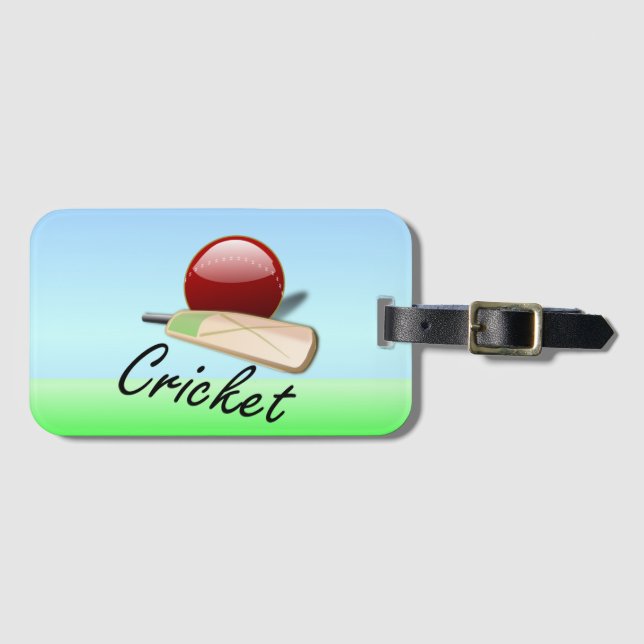 Cricket - Schläger und Ball am Grashorizon Gepäckanhänger (Vorderseite (Horizontal))