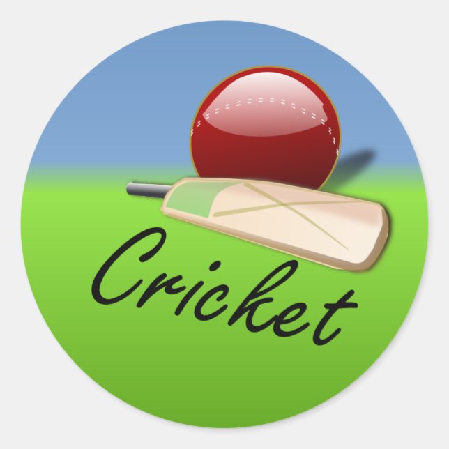 Cricket - Schläger und Ball am Grashorizon Runder Aufkleber (Vorderseite)