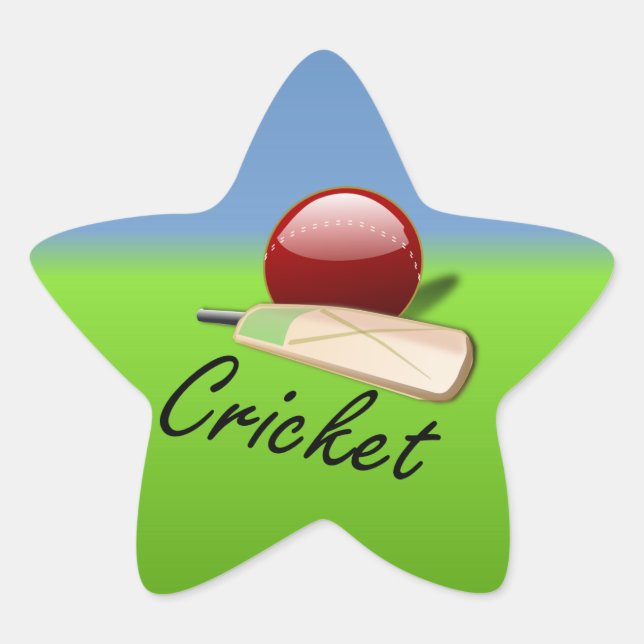Cricket - Schläger und Ball am Grashorizon Stern-Aufkleber (Vorderseite)