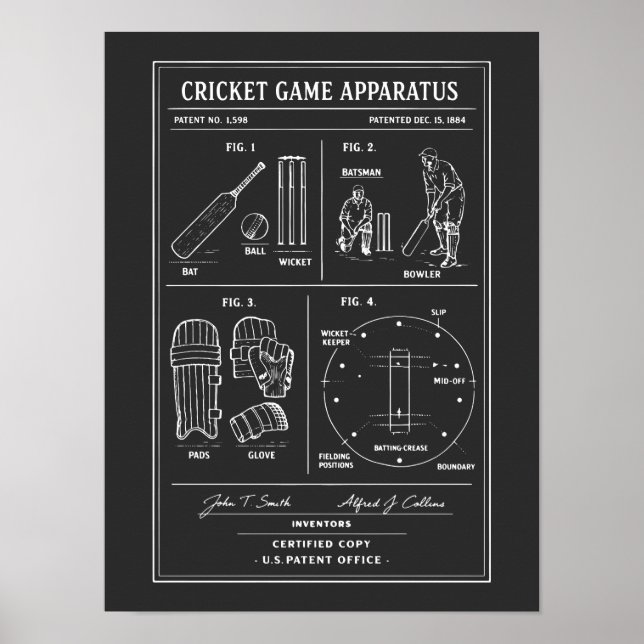 Cricket-Spiel-Blueprint Poster (Vorne)