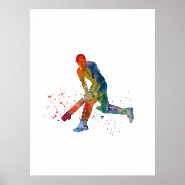 Cricket-Spieler in Aquarellfarbe Poster (Vorne)