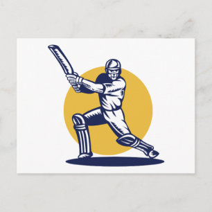Cricket-Sportspieler Schlagmann im Holzschnitt Postkarte