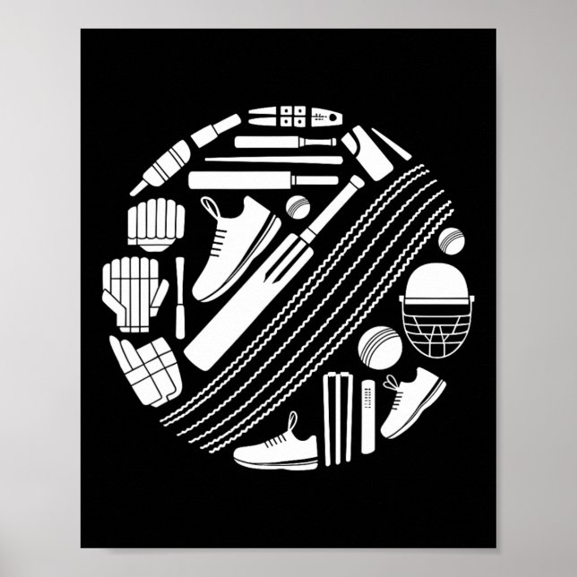 Cricket-T-Ausrüstungssymbol Silhouette Cricketspie Poster (Vorne)