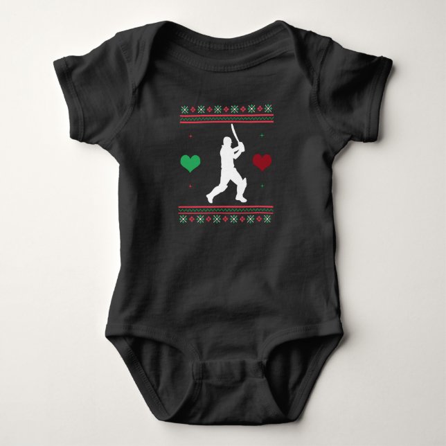 Cricket Ugly Christmas Sweater Xmas Baby Strampler (Vorderseite)