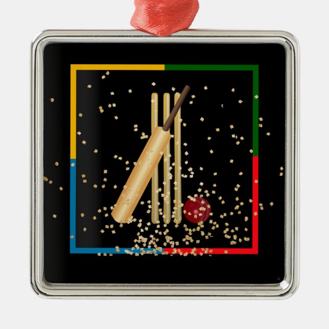 Cricket, Weide, Fledermaus und Ball, Ornament Aus Metall (Vorne)