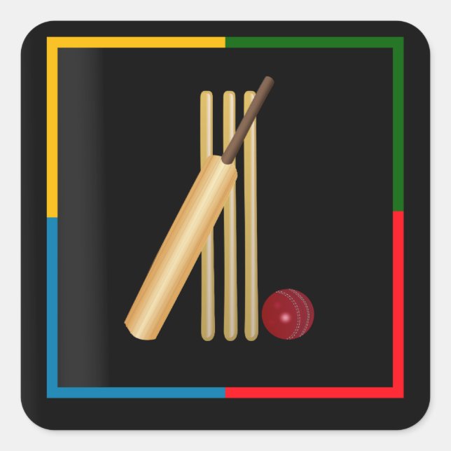 Cricket, Weide, Fledermaus und Ball, Quadratischer Aufkleber (Vorderseite)
