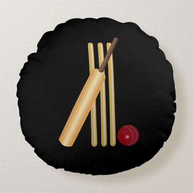 Cricket - Wicket, Bat und Ball Rundes Kissen (Vorderseite)