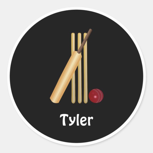 Cricket - Wicket, Fledermaus und Ball, Vorlage Runder Aufkleber (Vorderseite)