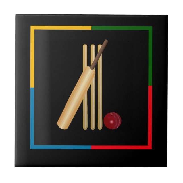 Cricket, Wicket, Schläger und Ball,  Fliese (Vorderseite)