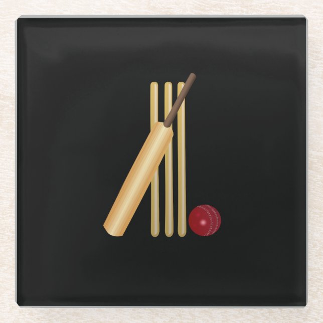 Cricket - Wicket, Schläger und Ball Glasuntersetzer (Vorderseite)