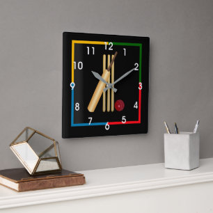 Cricket, Wicket, Schläger und Ball, Quadratische Wanduhr