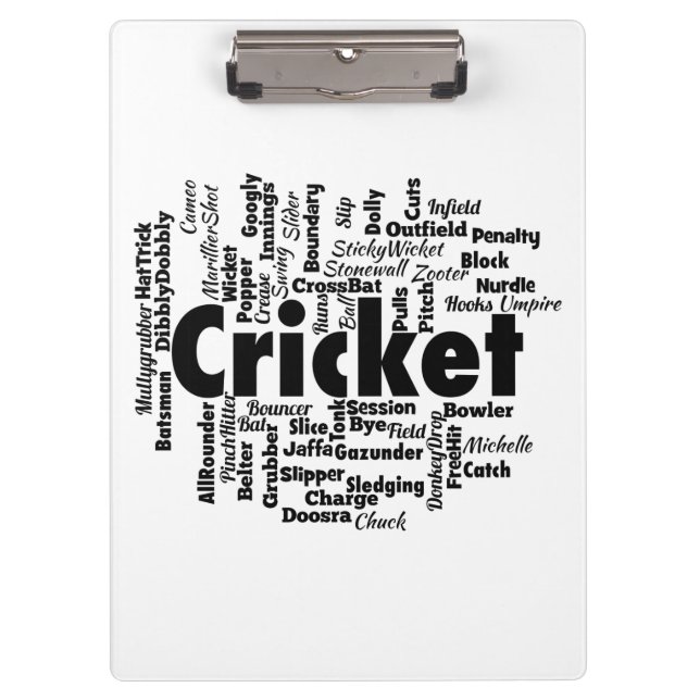 Cricket Word Cloud Klemmbrett (Vorderseite)