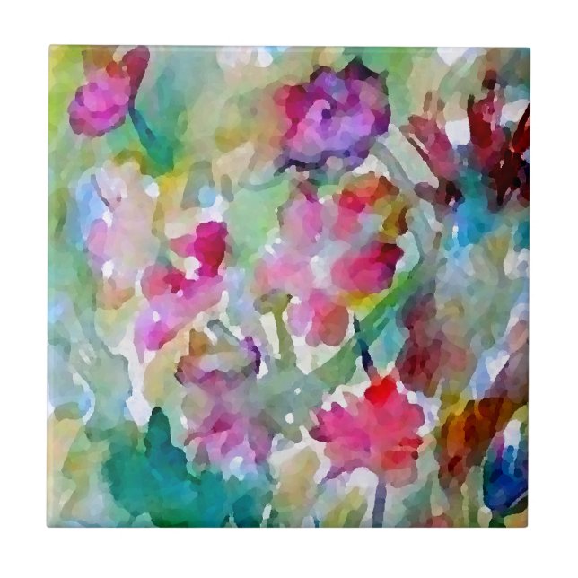 CricketDiane Blumen-GartenWatercolor abstrakt Fliese (Vorderseite)