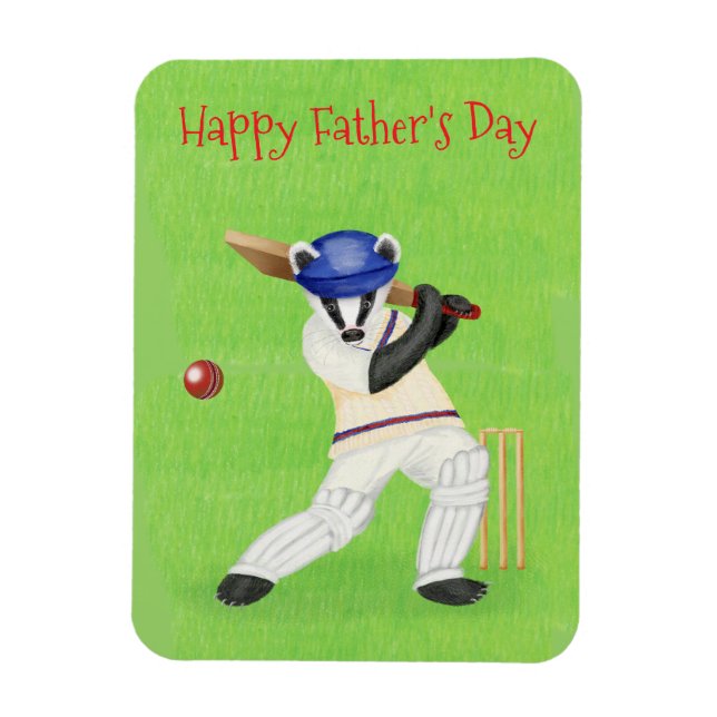 Cricketing Badger Vatertag Magnet (Vertikal)