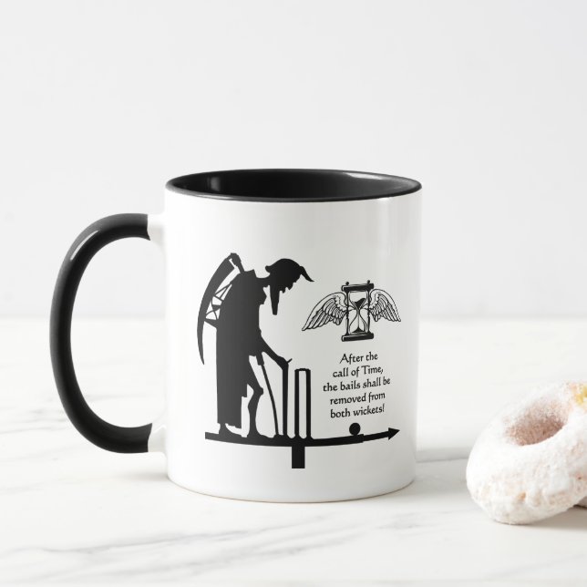 Cricketspieler - Gesetz 16(3) Schwarz-Weiß-Cricket Tasse (Mit Donut)
