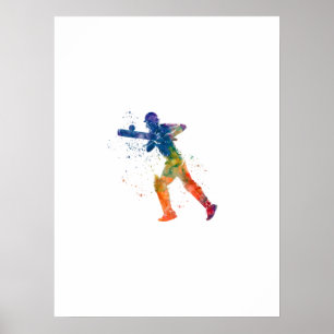 Cricketspieler in Aquarell Poster