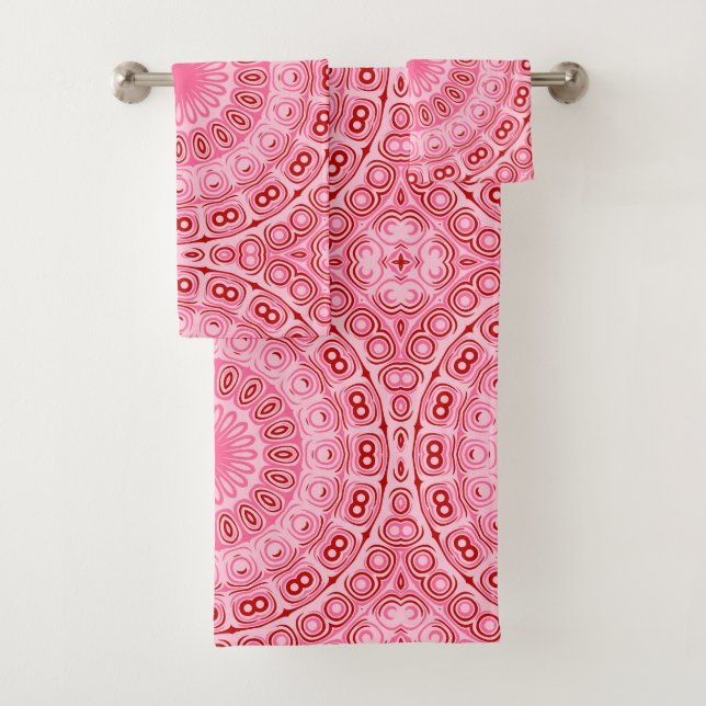 Crimson and Pink Mandala Pattern Badhandtuch Set (Insitu)