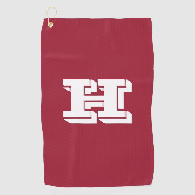 Crimson and White Varsity Letter Golf Towel Golfhandtuch (Vorderseite)