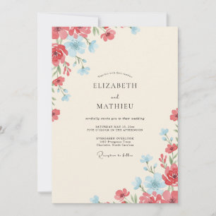 Crimson Azure Wildflower-Hochzeit Einladung