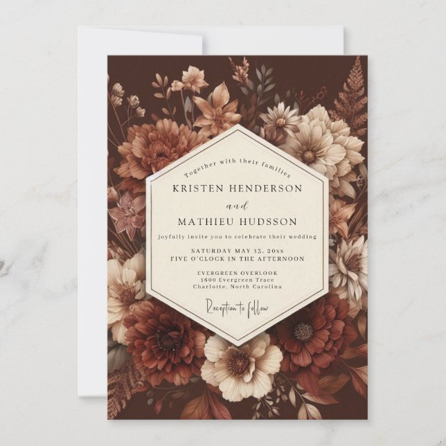 Crimson Baroque Bloom Wedding Einladung (Vorderseite)