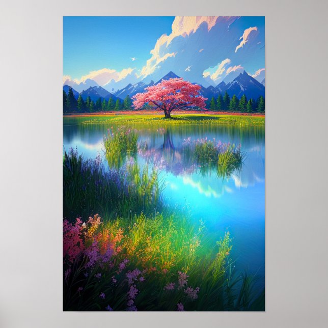 Crimson Beauty, Red Tree vom Azurblau Poster (Vorne)