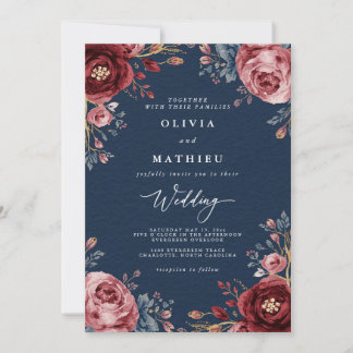Crimson Bloom Botanische romanische Hochzeit Einladung