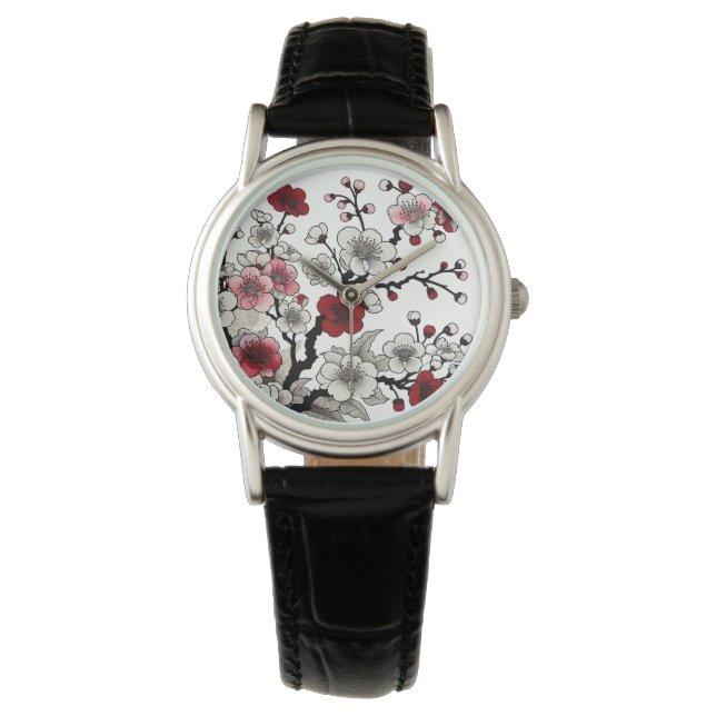 Crimson Blossom Elegance - japanisch Inspirierte F Armbanduhr (Vorderseite)