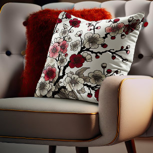 Crimson Blossom Elegance - japanisch Inspirierte F Kissen