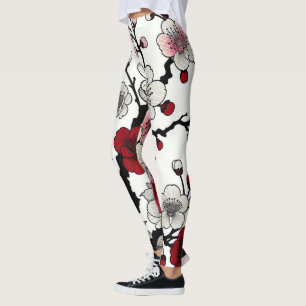 Crimson Blossom Elegance - japanisch Inspirierte F Leggings