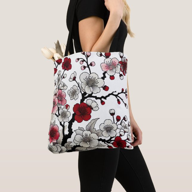 Crimson Blossom Elegance - japanisch Inspirierte F Tasche (Von Nahem)