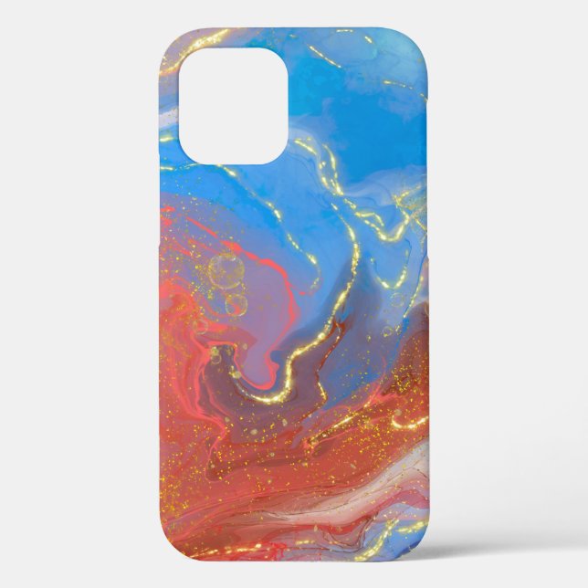 Crimson, Blush, Blau und Gold marmorierter Alkohol Case-Mate iPhone Hülle (Rückseite)