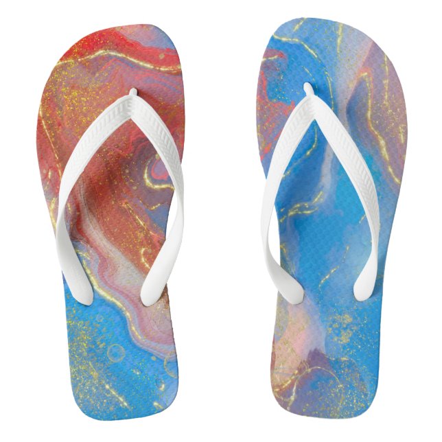 Crimson, Blush, Blau und Gold marmorierter Alkohol Flip Flops (Fußbett)