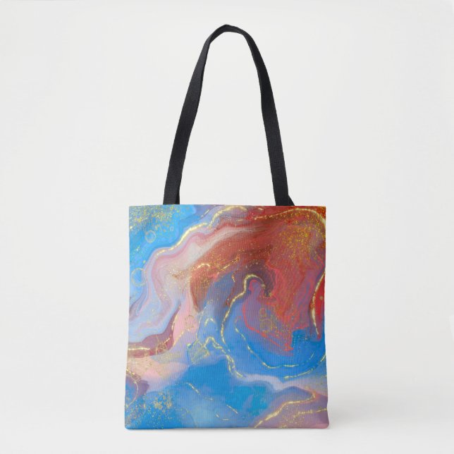Crimson, Blush, Blau und Gold marmorierter Alkohol Tasche (Vorderseite)