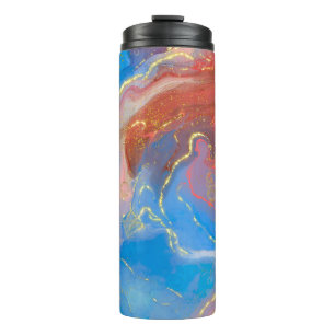 Crimson, Blush, Blau und Gold marmorierter Alkohol Thermosbecher