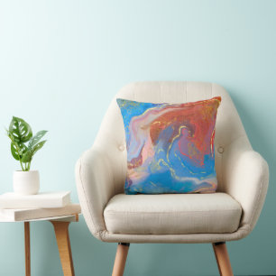 Crimson, Blush, Blue und Gold marben Alkohol Tinte Kissen